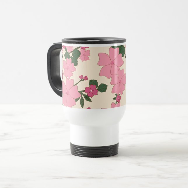 Rosa Blume, Blumenmuster, Muster von Blume Reisebecher (Vorderseite Links)