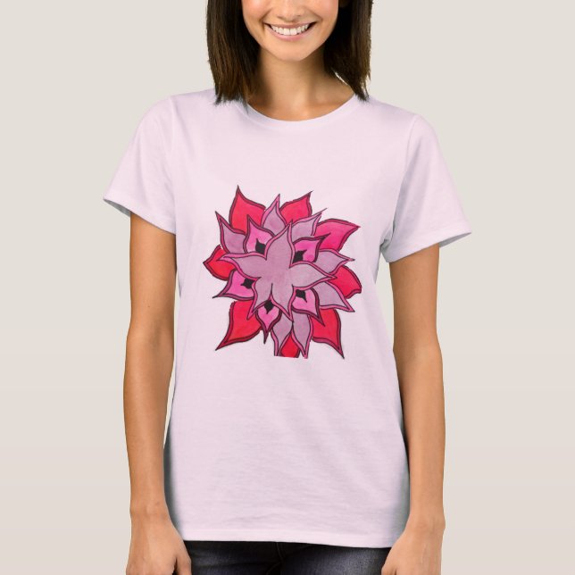 Rosa Blume Blumenmuster T-Shirt (Vorderseite)