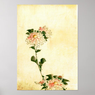 Rosa Blume Blüten, Hokusai japanische Kunstkunst Poster
