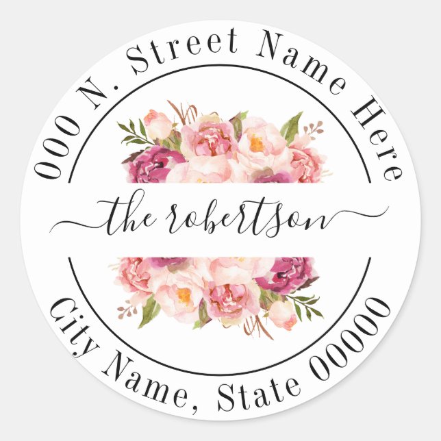 Rosa Blume boho chic Rücksendeadresse Runder Aufkleber (Vorderseite)
