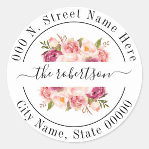 Rosa Blume boho chic Rücksendeadresse Runder Aufkleber