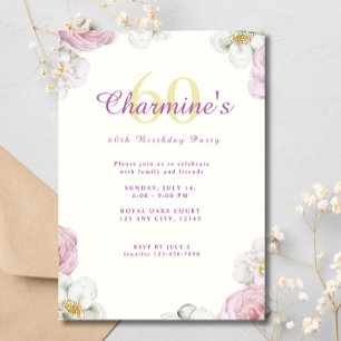 Rosa Blume Boho Elegant 60. Geburtstagsparty Einladung