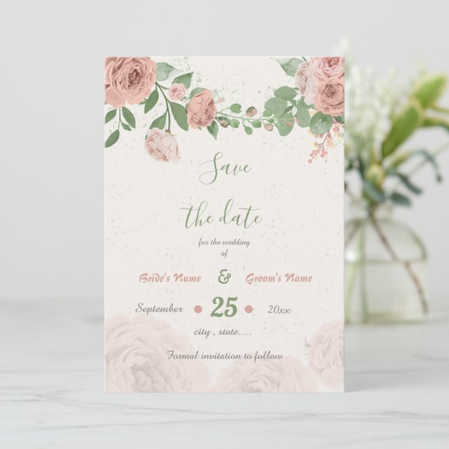 Rosa Blume, botanisch Save The Date (Stehend Vorderseite)