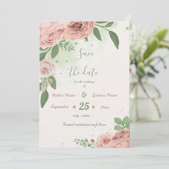 Rosa Blume, botanisch Save The Date (Stehend Vorderseite)