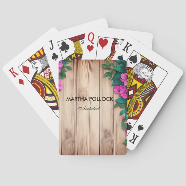 Rosa Blume, Braunholz Spielkarten (Rückseite)