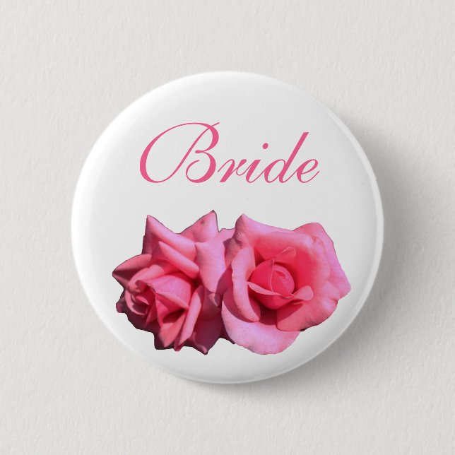 Rosa Blume Braut oder Bräutigam Hochzeit Button (Vorderseite)