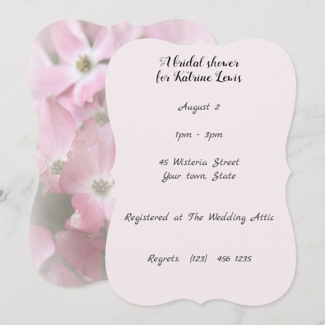 Rosa Blume Brautdusche Einladung (Vorne/Hinten)