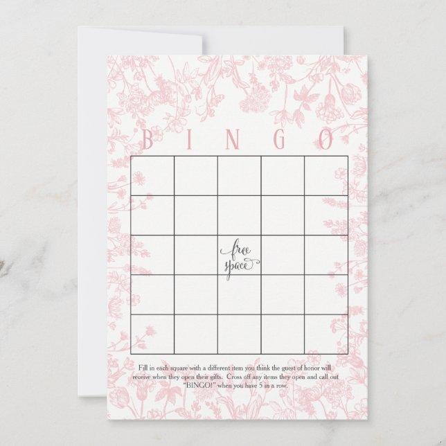 Rosa Blume Brautparty Bingo Cards Einladung (Vorderseite)