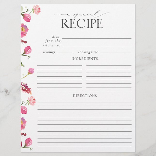 Rosa Blume Brautparty Rezept Binder Seite (Vorderseite)