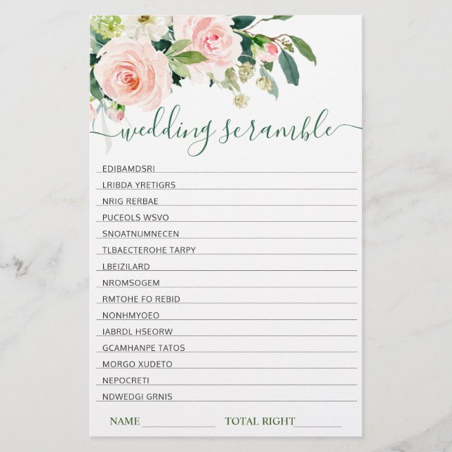 Rosa Blume Brautparty Scramble Game