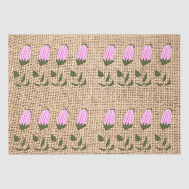 Rosa Blume Buds auf Burlap-Tissue Paper Seidenpapier (Vorderseite)