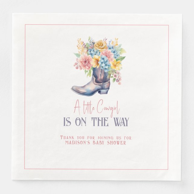 Rosa Blume Cowgirl Boots Personalisiert Bay Dusche Serviette (Vorderseite)