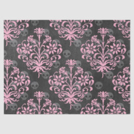 Rosa Blume Damask on Skulls on Grau Decoupage Seidenpapier