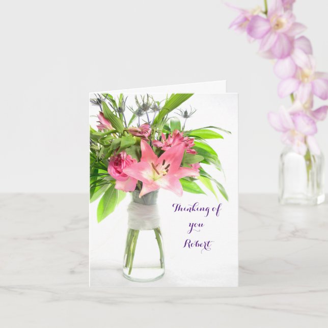 Rosa Blume Denken Sie an Sie bald gut Card Karte (Orchidee)