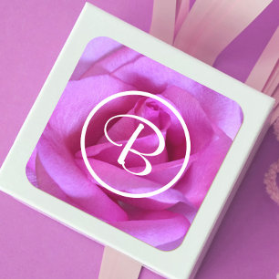 Rosa Blume der lila Rose Foto Monogramm Skript-Chi Quadratischer Aufkleber