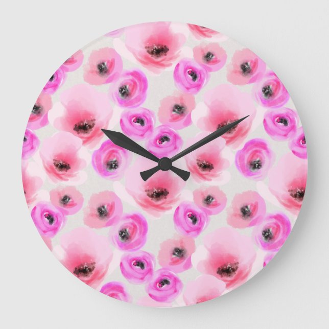 Rosa Blume Digitale Kunst Große Wanduhr (Vorderseite)