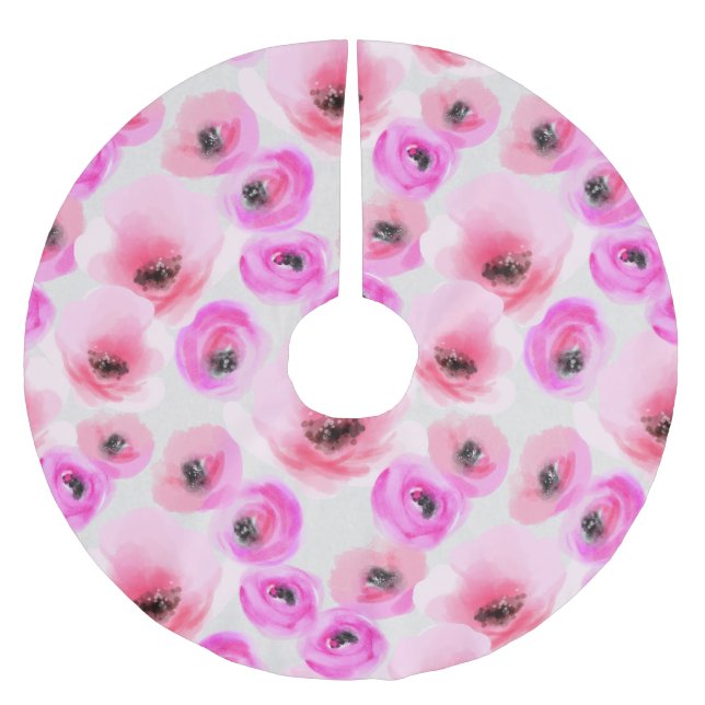 Rosa Blume Digitale Kunst Polyester Weihnachtsbaumdecke (Vorderseite)