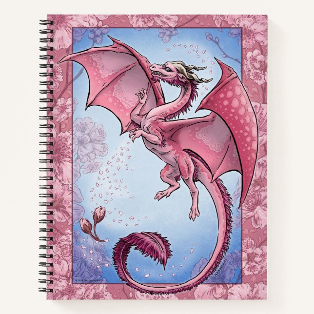 Rosa Blume "Dragon of Spring" Fantasy Art Notizbuch (Vorderseite)