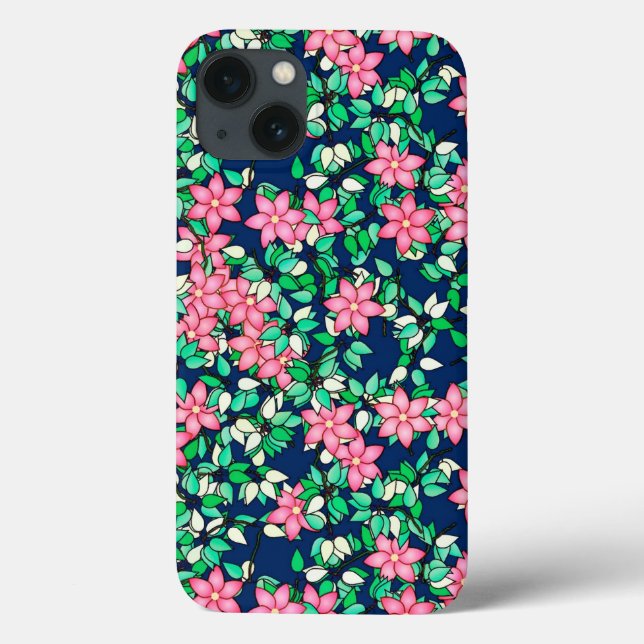 Rosa Blume, dunkelblauer Hintergrund Case-Mate iPhone Hülle (Rückseite)