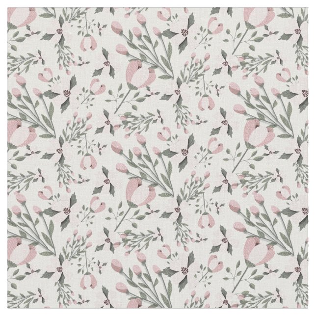 Rosa Blume dunkelgrüne Blätter moderne Blumen Stoff (Nahaufnahme)