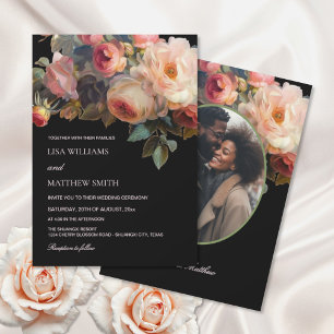 Rosa Blume Dunkle Blumen Foto-Hochzeit Einladung