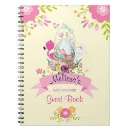 Rosa Blume, Ei, Flamingo & Bunny Watercolor Notizblock