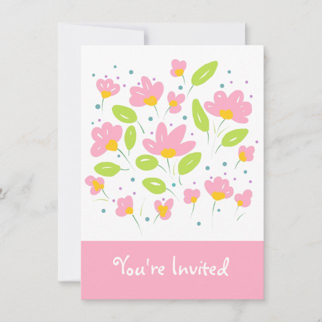 Rosa Blume Einladung (Vorderseite)