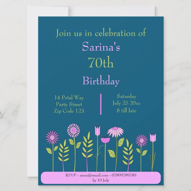 Rosa Blume Einladung (Vorderseite)