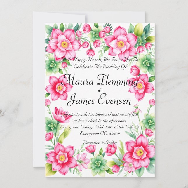 Rosa Blume Einladung (Vorderseite)