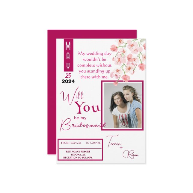 Rosa Blume Einladung (Vorderseite/Rückseite Beispiel)