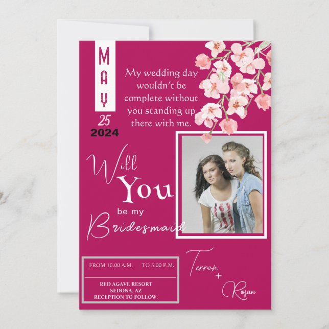 Rosa Blume Einladung (Vorderseite)