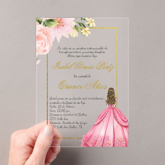 Rosa Blume Einladung in spanischer Sprache