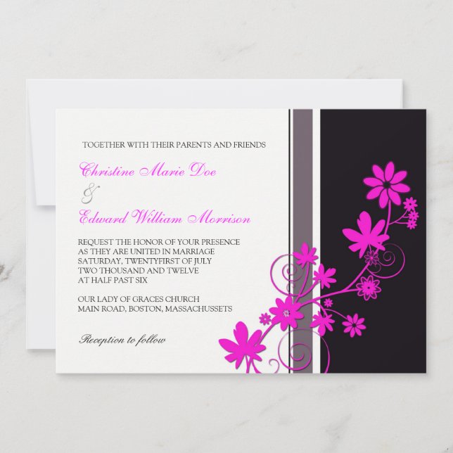Rosa Blume Einladung zur Hochzeit (Vorderseite)