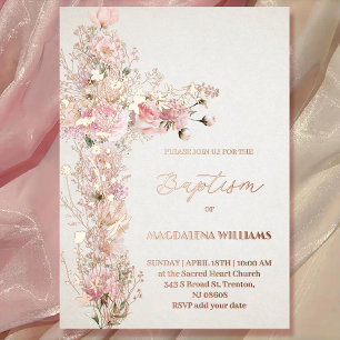 Rosa Blume Einladung zur Taufe