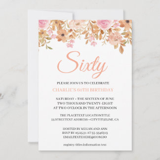 Rosa Blume Elegant Boho Sechzig - 60. Geburtstag i Einladung