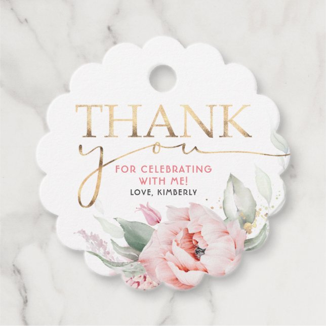 Rosa Blume Elegante Geburtstag Vielen Dank Geschenkanhänger (Vorderseite)