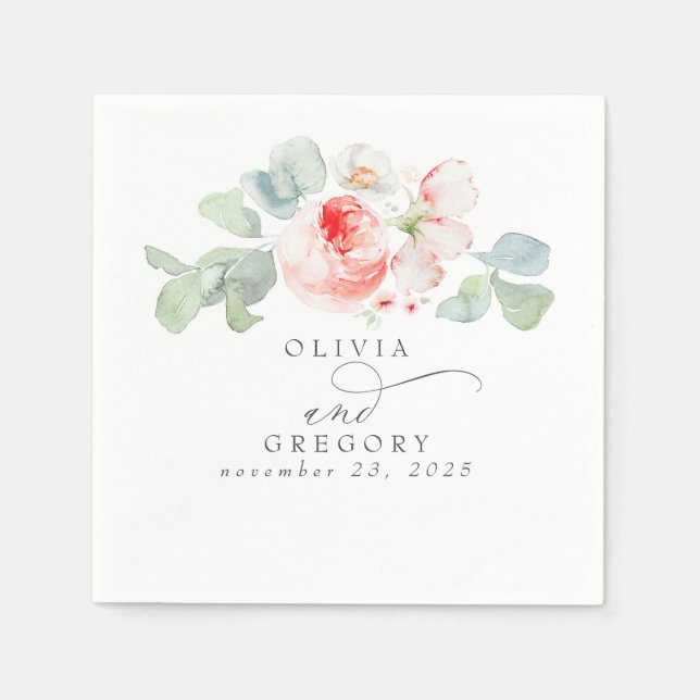 Rosa Blume Elegante romantische Hochzeit Serviette (Vorderseite)