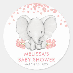 Rosa Blume Elephant Girl Baby Shower Babydusche Runder Aufkleber