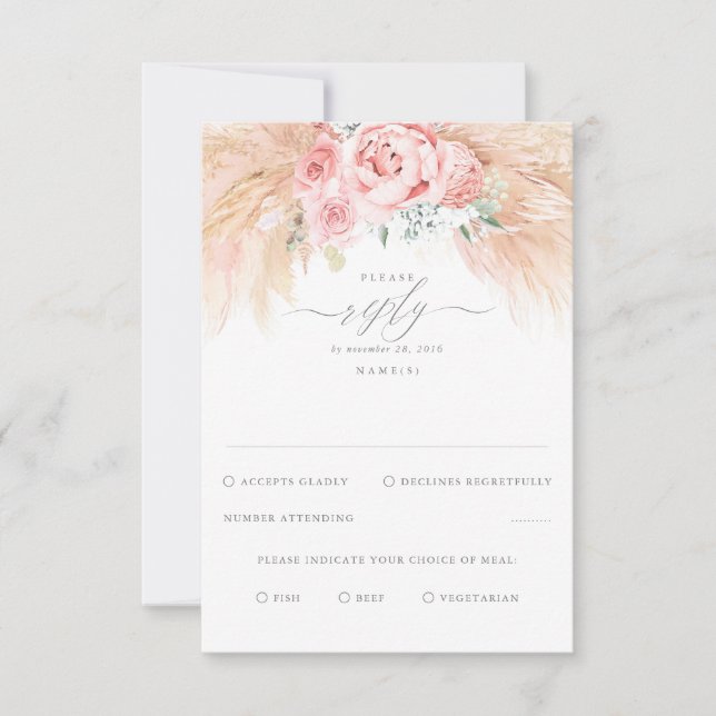 Rosa Blume Exotic Wedding RSVP Karte (Vorderseite)