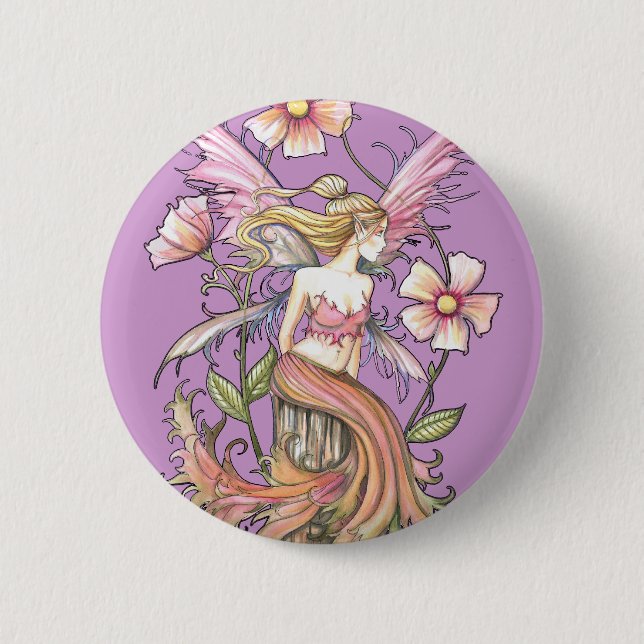 Rosa Blume Fairy Art Button (Vorderseite)