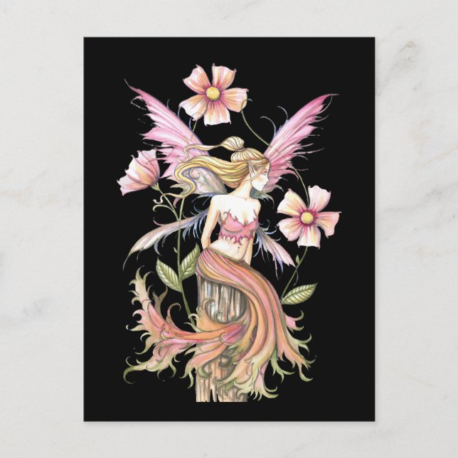 Rosa Blume Fairy Art Postkarte (Vorderseite)