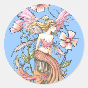Rosa Blume Fairy Art Runder Aufkleber