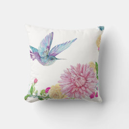 Rosa Blume Farbenfrohe Hummingvogel Kissen
