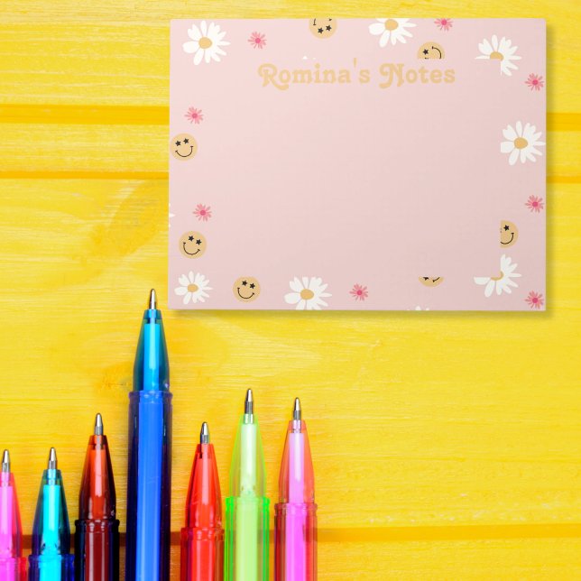 Rosa Blume Farbiges Retromuster personalisiert Notizblock (Pink flower Colorful retro pattern personalized Notepad)