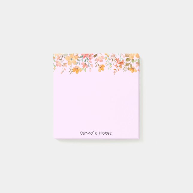 Rosa Blume Farbverlauf Personalisiert Post-it Klebezettel (Vorderseite)