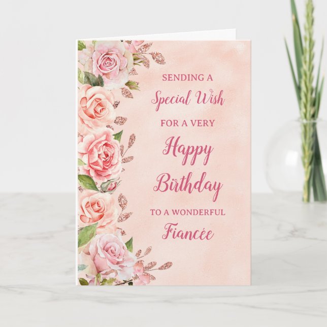 Rosa Blume Fiancée Birthday Card Karte (Vorderseite)