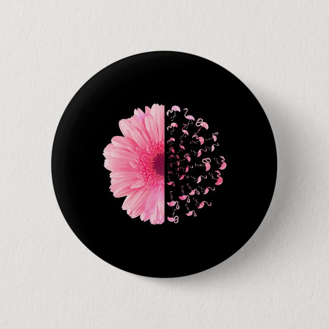 Rosa Blume Flamingo Brustkrebs Monat Button (Vorderseite)