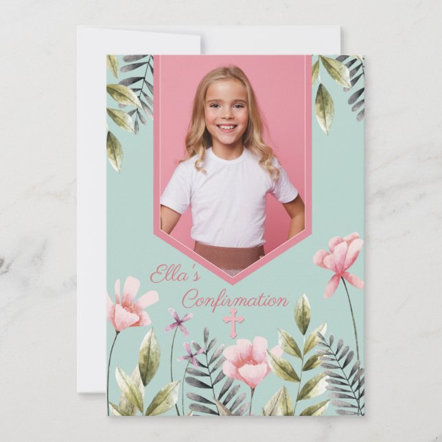 Rosa Blume Foto Bestätigung Einladung (Vorderseite)