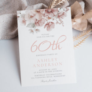 Rosa Blume Frauen 60. Geburtstag Einladung