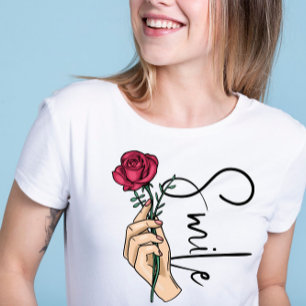 Rosa Blume für ein Lächeln niedliches motivierend T-Shirt